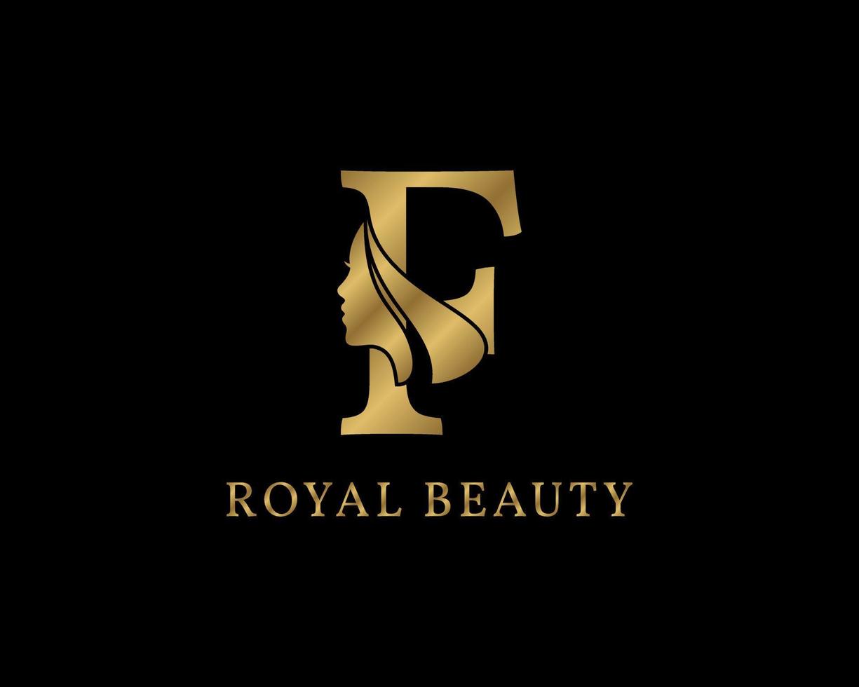 décoration luxueuse de visage de beauté de lettre f pour le logo de soins de beauté, l'image de marque personnelle, le maquilleur ou toute autre marque et société royale vecteur