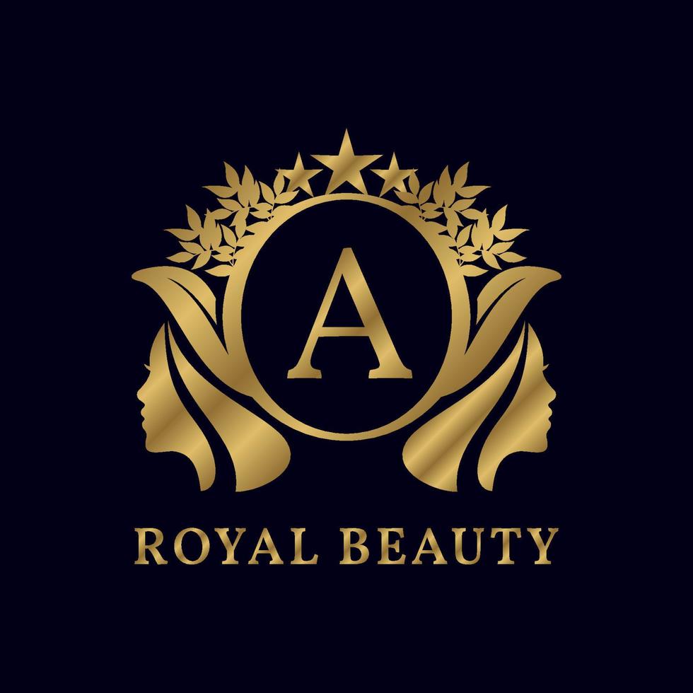 lettre a avec des dames face à un alphabet luxueux pour la mariée, le mariage, le logo de soins de beauté, l'image de marque personnelle, le maquilleur ou toute autre marque et entreprise royale vecteur