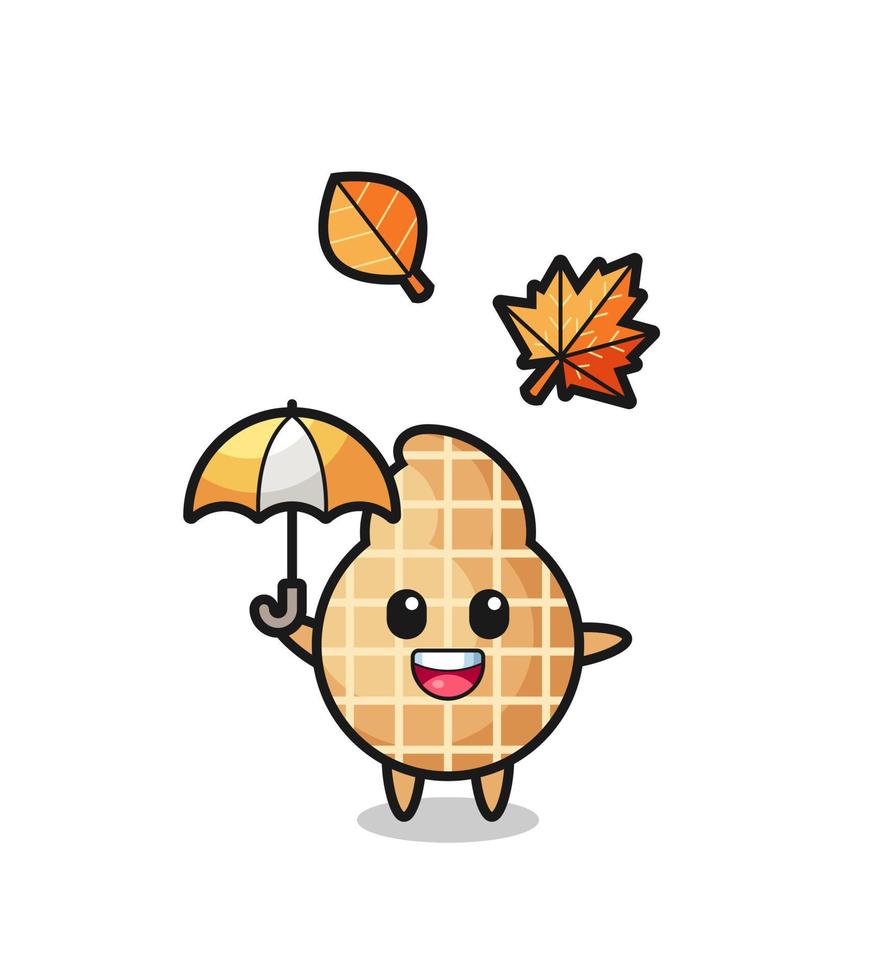 dessin animé de la jolie cacahuète tenant un parapluie en automne vecteur
