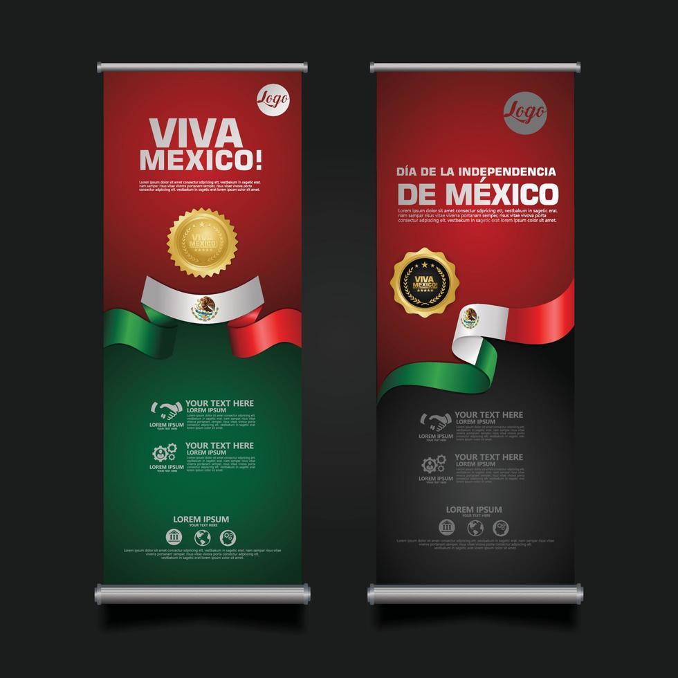 célébration de la fête de l'indépendance du mexique, roll up banner set design template. illustration vectorielle vecteur