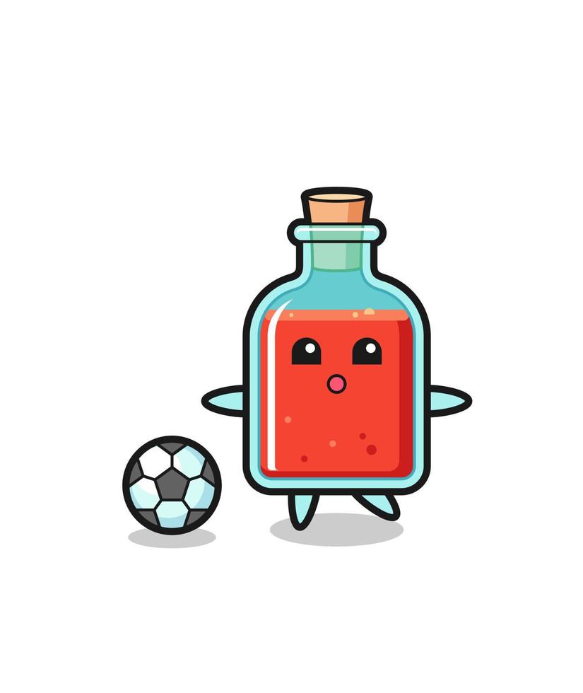 illustration de dessin animé de bouteille de poison carré joue au football vecteur