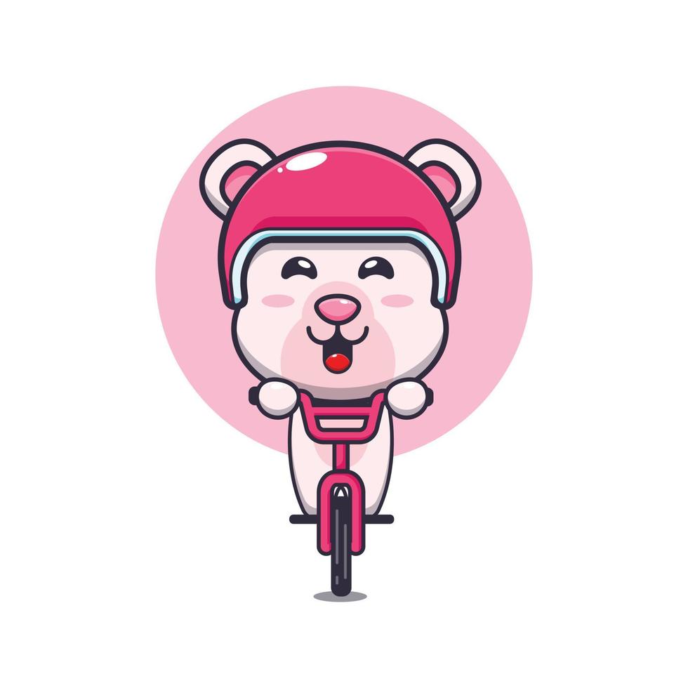 personnage de dessin animé de mascotte d'ours polaire mignon à vélo vecteur