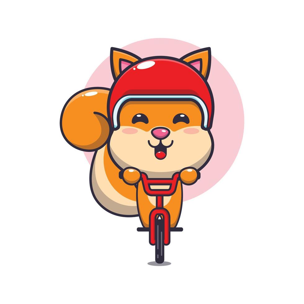 personnage de dessin animé de mascotte d'écureuil mignon à vélo vecteur