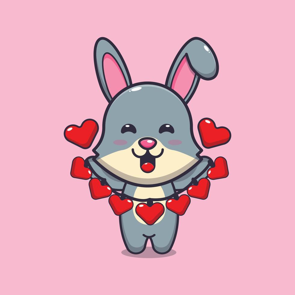 personnage de dessin animé mignon lapin tenant une décoration d'amour vecteur
