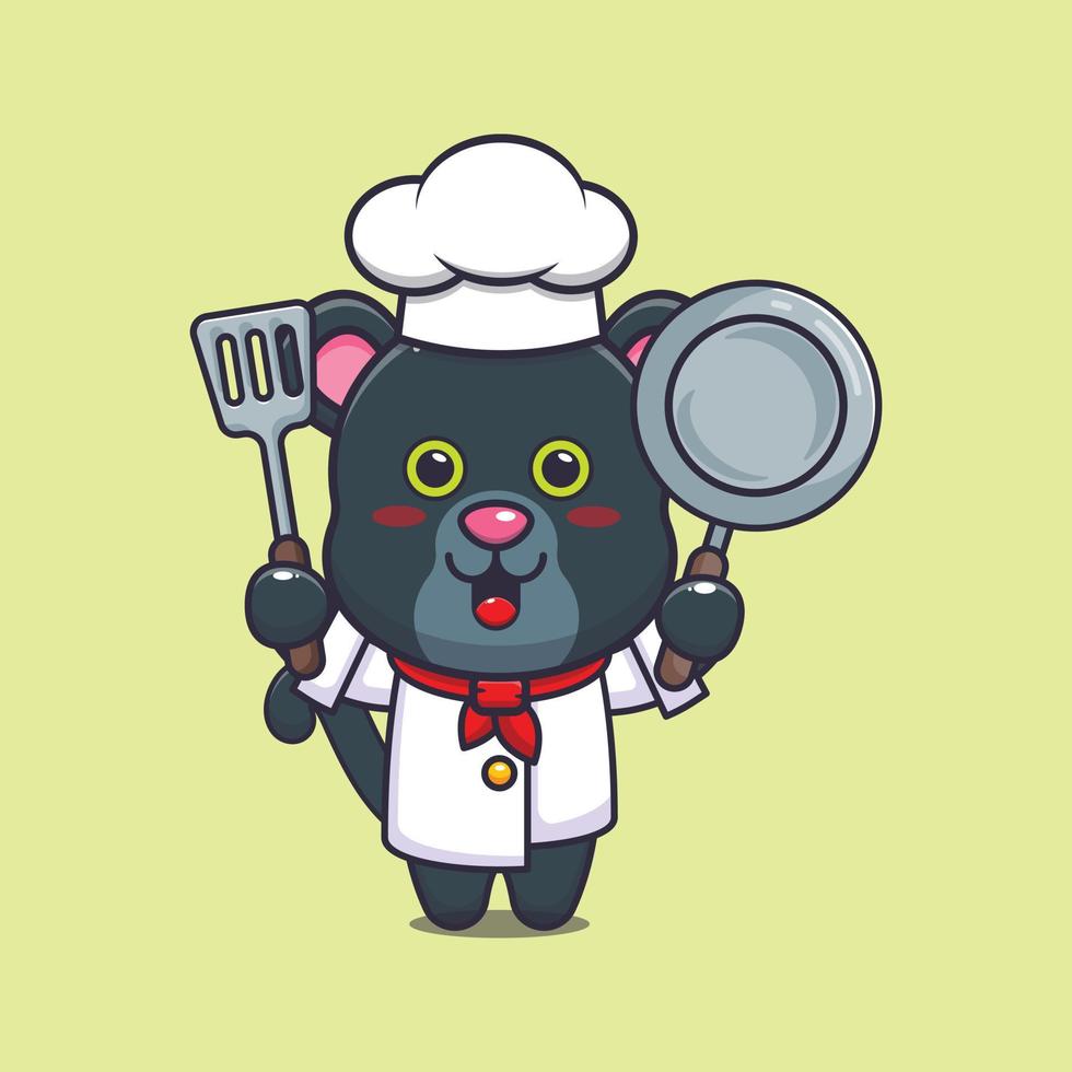 personnage de dessin animé mignon panthère chef mascotte vecteur