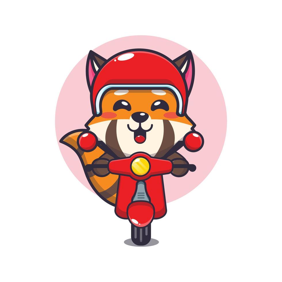 personnage de dessin animé de mascotte de panda rouge mignon en scooter vecteur