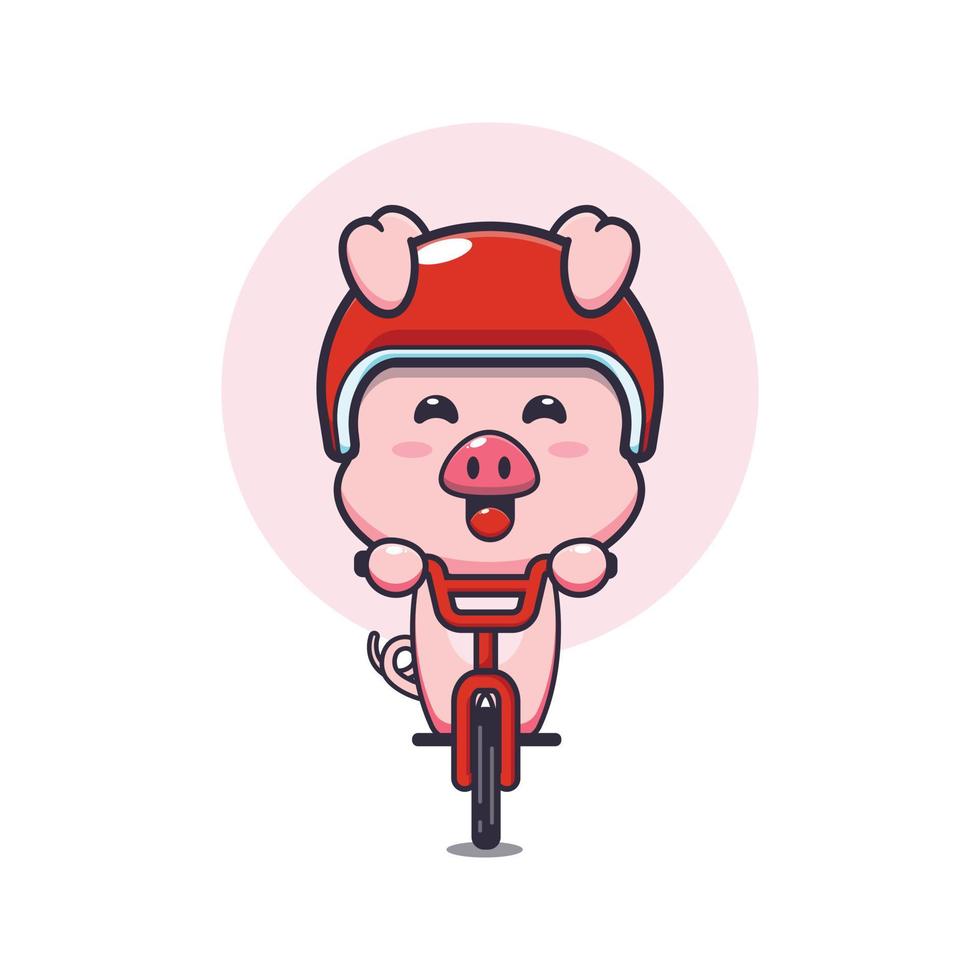 personnage de dessin animé de mascotte de cochon mignon à vélo vecteur