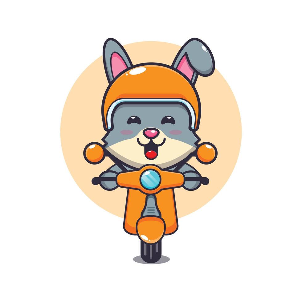personnage de dessin animé de mascotte de lapin mignon en scooter vecteur