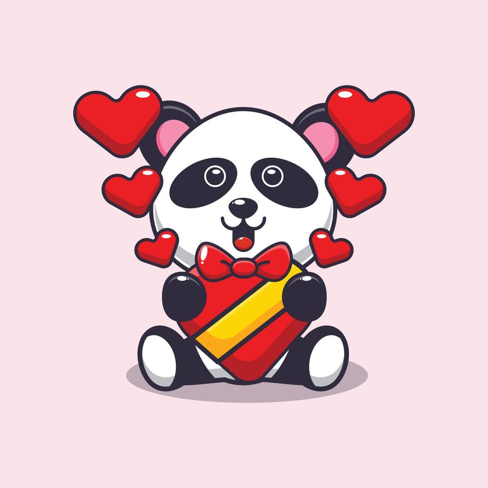 personnage de dessin animé mignon panda heureux à la saint valentin vecteur