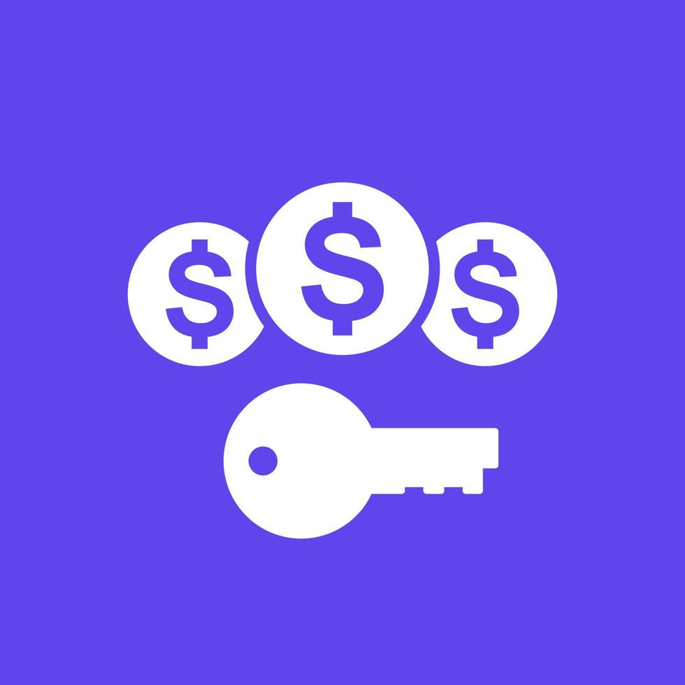 icône de vecteur d'argent clé, paiement à un propriétaire