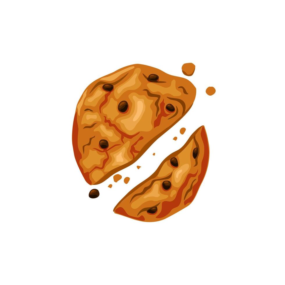 biscuits mordus aux pépites de chocolat. délicieux gâteaux faits maison. fond de dessin animé de vecteur. vecteur