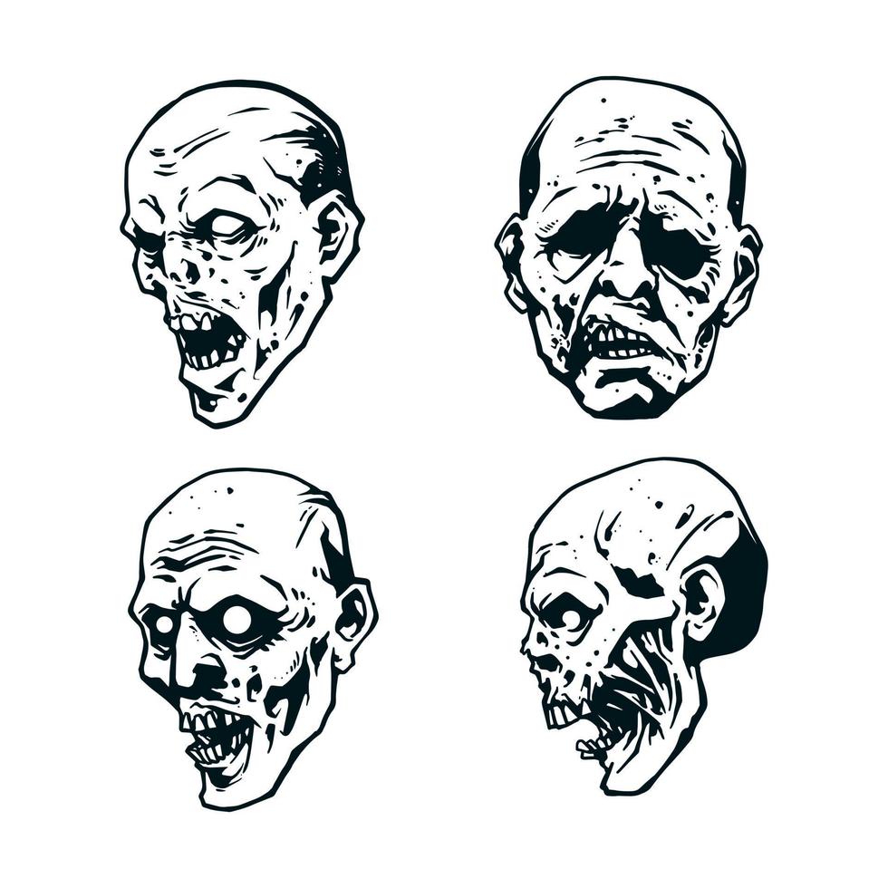 visage de zombie dessiné à la main vecteur