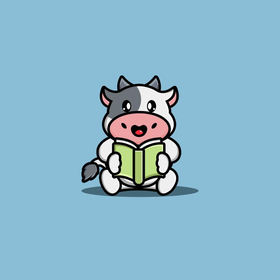 mignon, vache, lecture, livre, dessin animé, vecteur, illustration vecteur