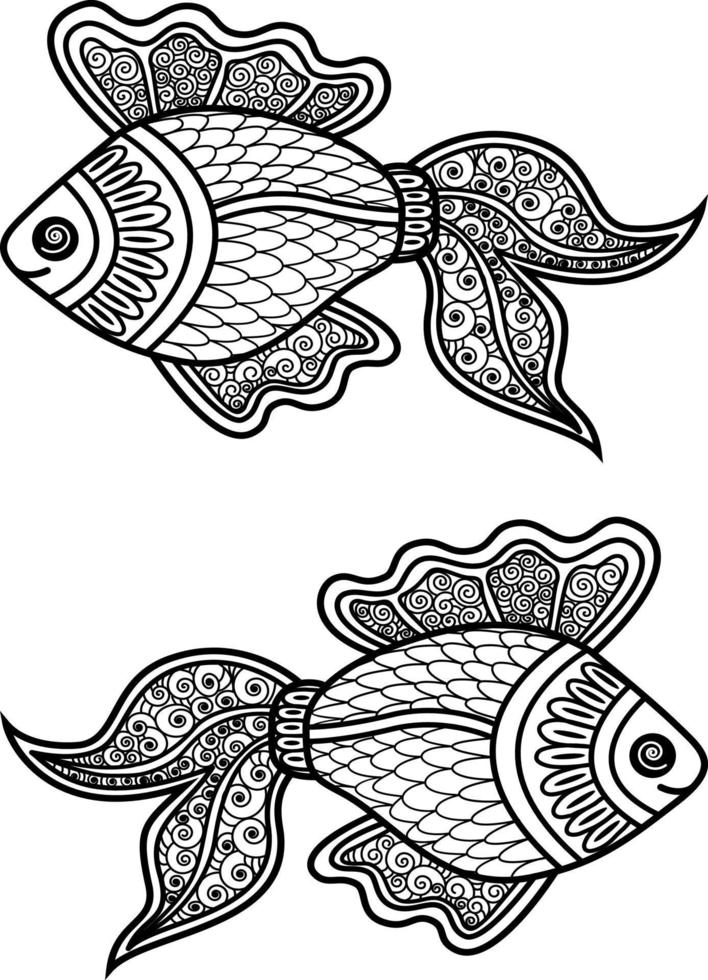 illustration vectorielle noir et blanc d'un poisson. une idée de logo, d'illustrations de mode, de magazines, d'impression sur vêtements, de publicité, de croquis de tatouage ou de mehendi. vecteur