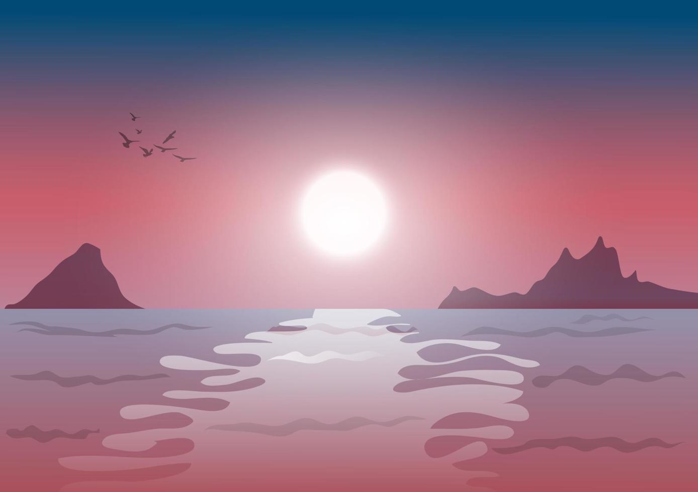 graphisme dessin conception paysage vue plage au coucher du soleil et l'illustrateur vectoriel de la lune