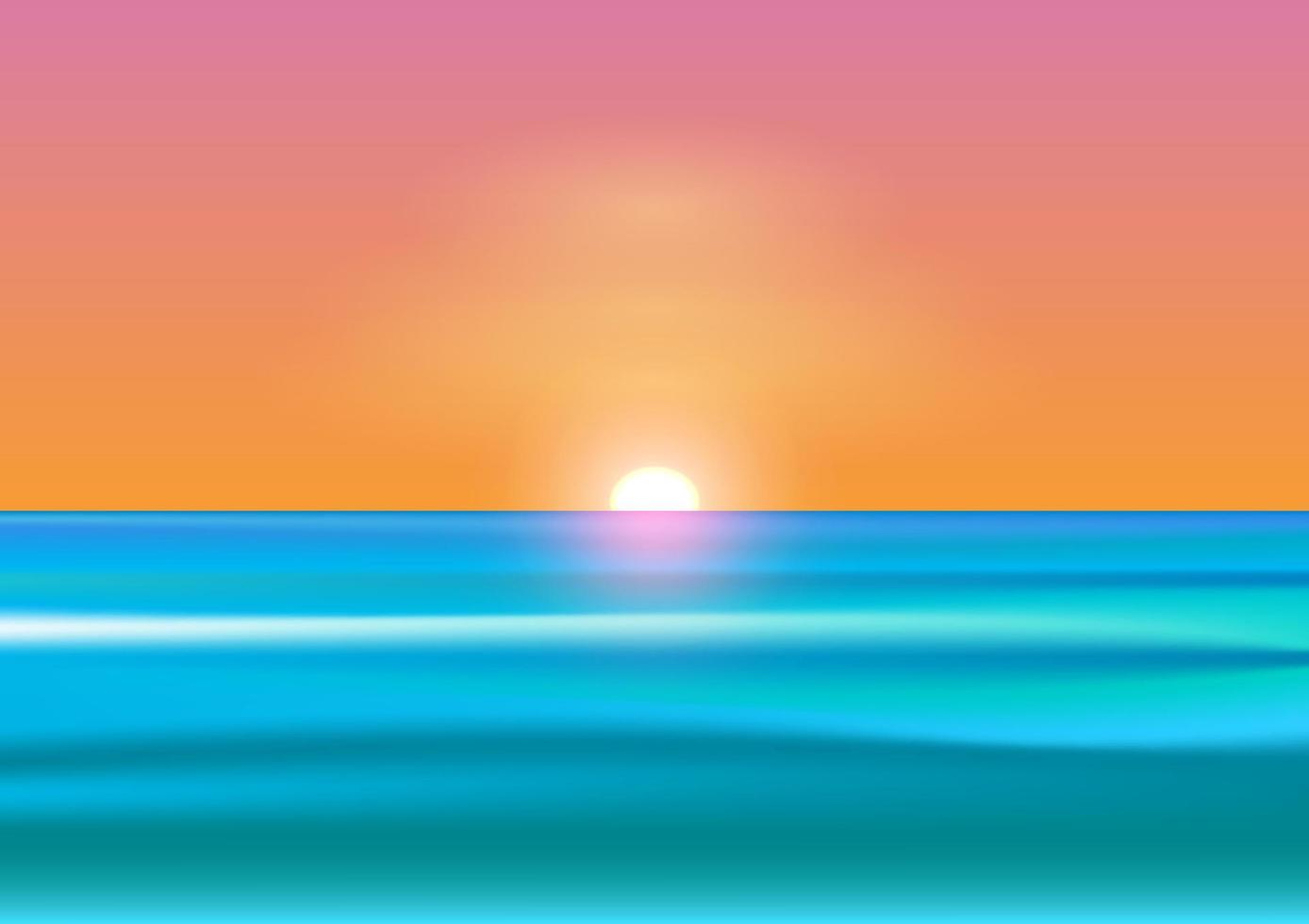 graphique dessin paysage vue océan et le coucher du soleil et crépuscule léger sur la plage illustration vectorielle vecteur