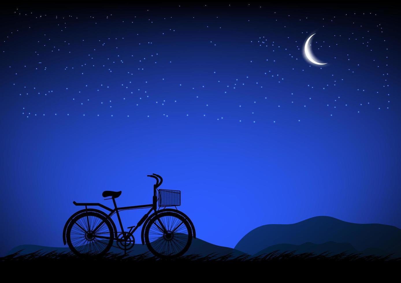 image de silhouette un vélo avec la lune dans le ciel la nuit illustration vectorielle de conception vecteur