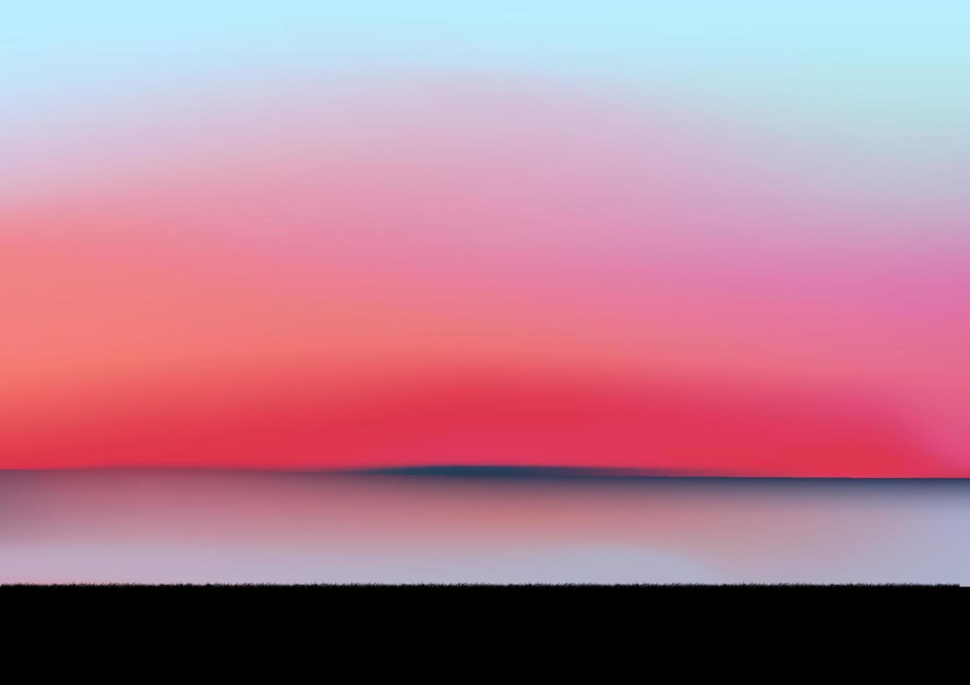 graphique dessin paysage vue extérieure au réservoir et silhouette crépusculaire du coucher du soleil avec de l'herbe sur le sol pour fond d'écran illustration vectorielle vecteur