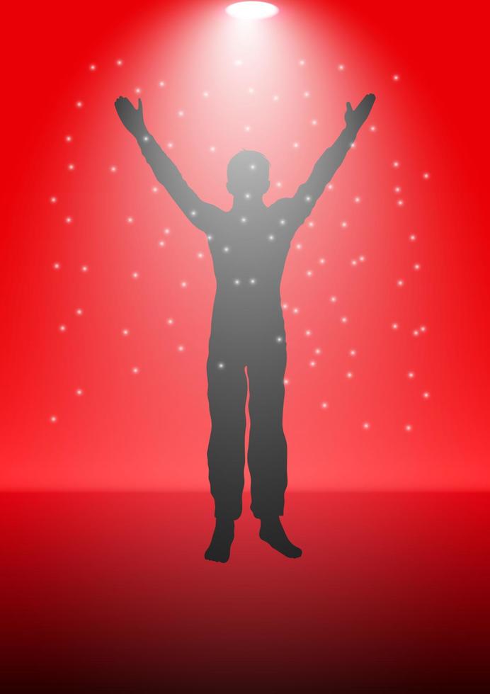 graphique dessin silhouette l'homme debout avec des projecteurs fond rouge illustration vectorielle vecteur