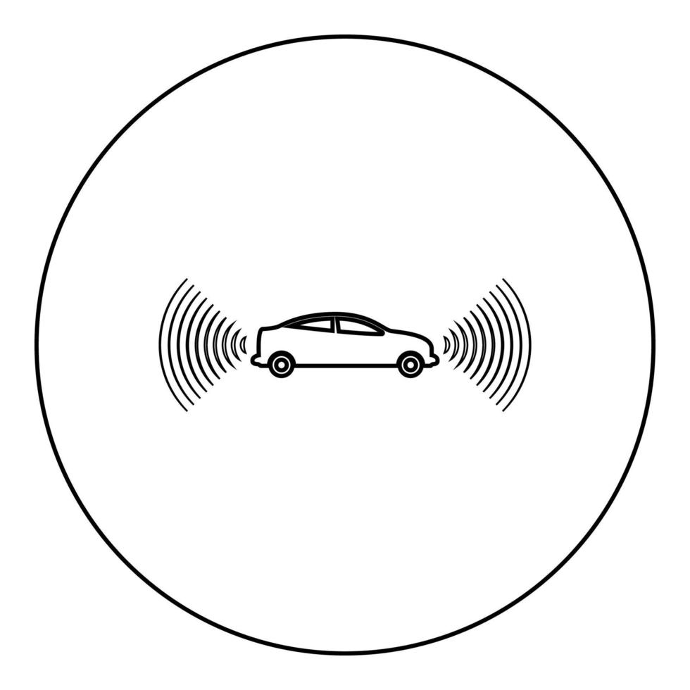 capteur de signaux d'autoradio technologie intelligente pilote automatique icône de direction avant et arrière en cercle rond illustration vectorielle de couleur noire image contour ligne de contour style mince vecteur