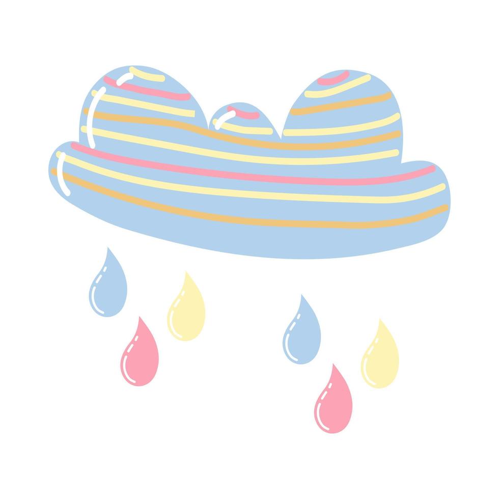 belle icône de doodle avec pluie de dessin animé coloré et nuage peint en clair sur fond blanc pour un design décoratif. impression pour enfants. illustration vectorielle. vecteur