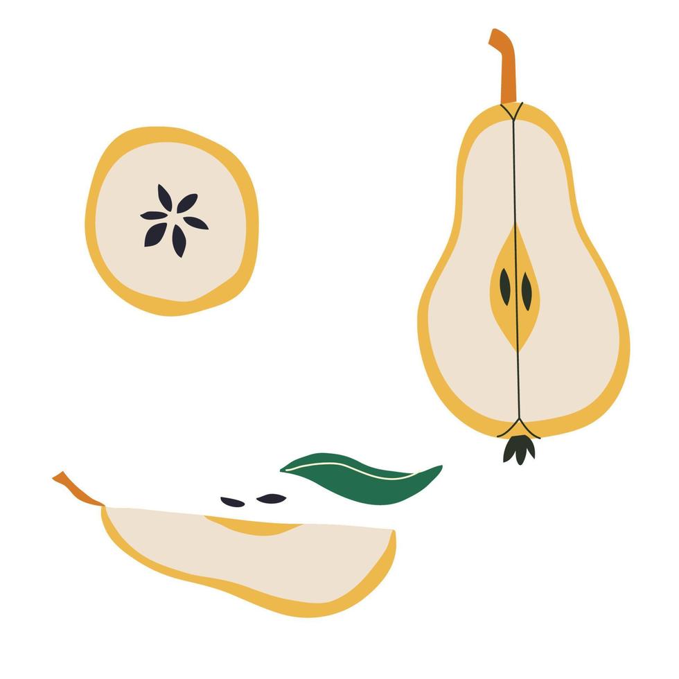 ensemble de collection d'illustration de fruits en tranches de demi-poire vecteur