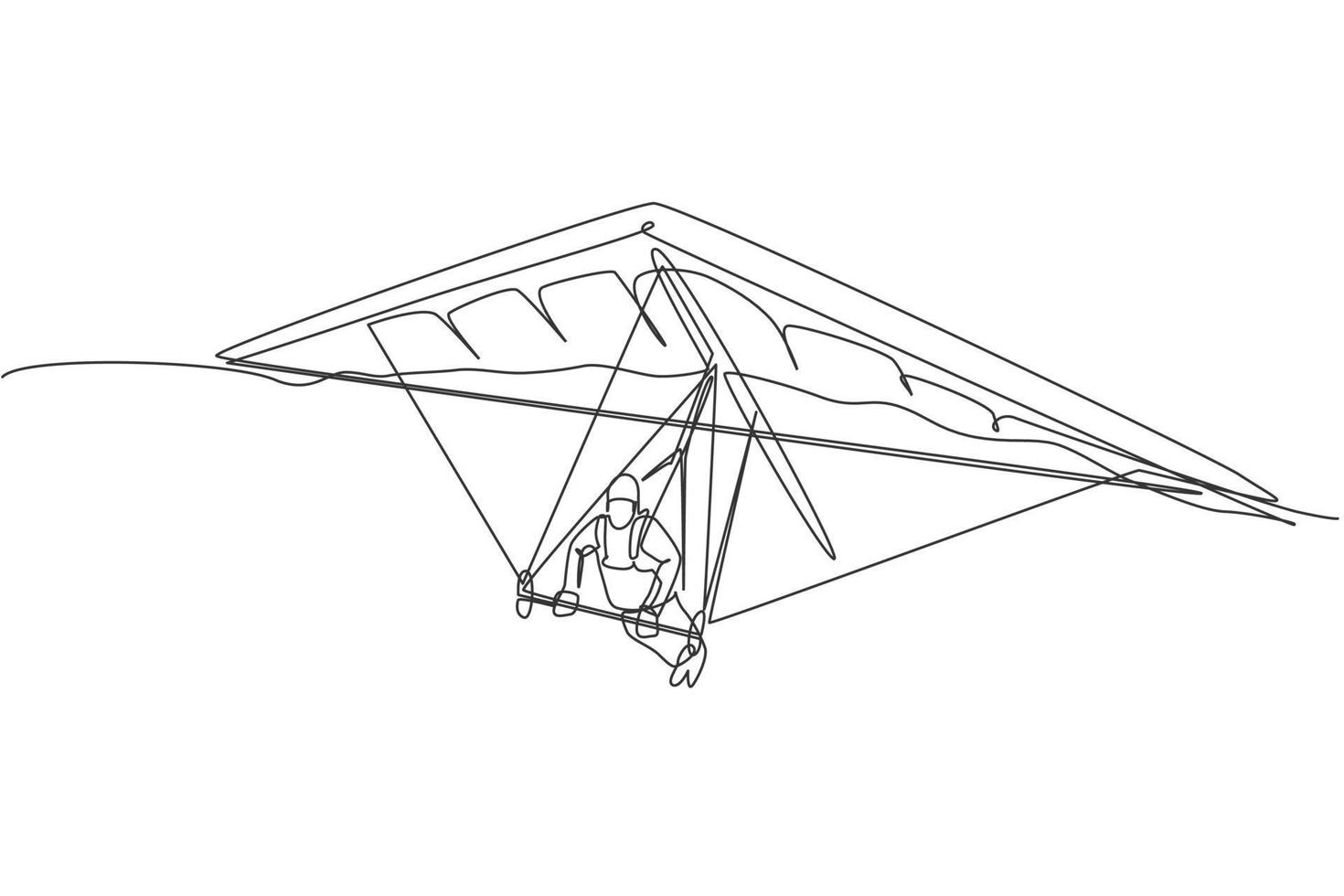 un dessin en ligne continu d'un jeune homme de bravoure volant dans le ciel à l'aide d'un parachute de deltaplane. concept de sport extrême dangereux en plein air. graphique d'illustration vectorielle de conception de dessin à une seule ligne dynamique vecteur