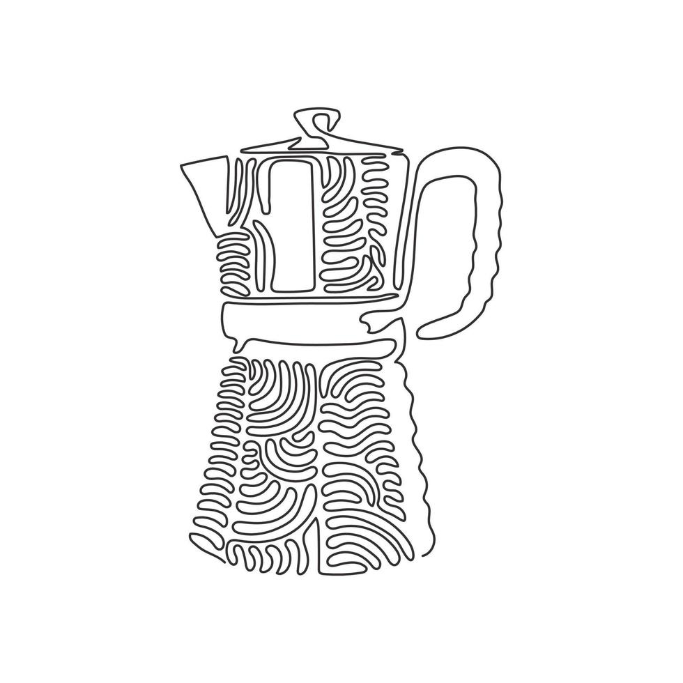 une seule ligne dessinant une cafetière italienne, une machine à expresso, un moka express, un café moka, un pot moka. outils de café. style de boucle de tourbillon. illustration vectorielle graphique de conception de dessin en ligne continue vecteur