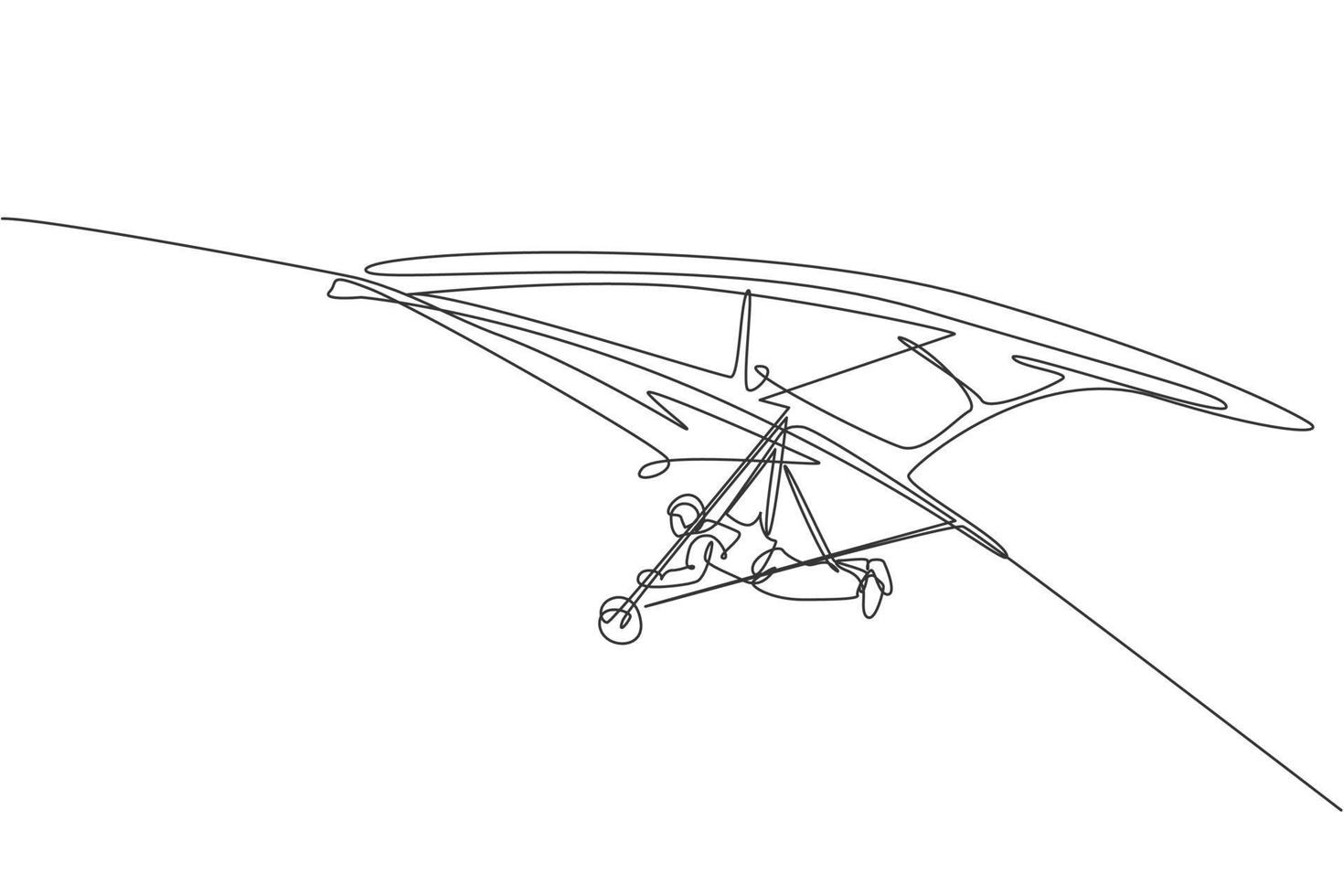 un dessin en ligne continu d'un jeune homme de bravoure volant dans le ciel à l'aide d'un parachute de deltaplane. concept de sport extrême dangereux en plein air. graphique d'illustration vectorielle de conception de dessin à une seule ligne dynamique vecteur