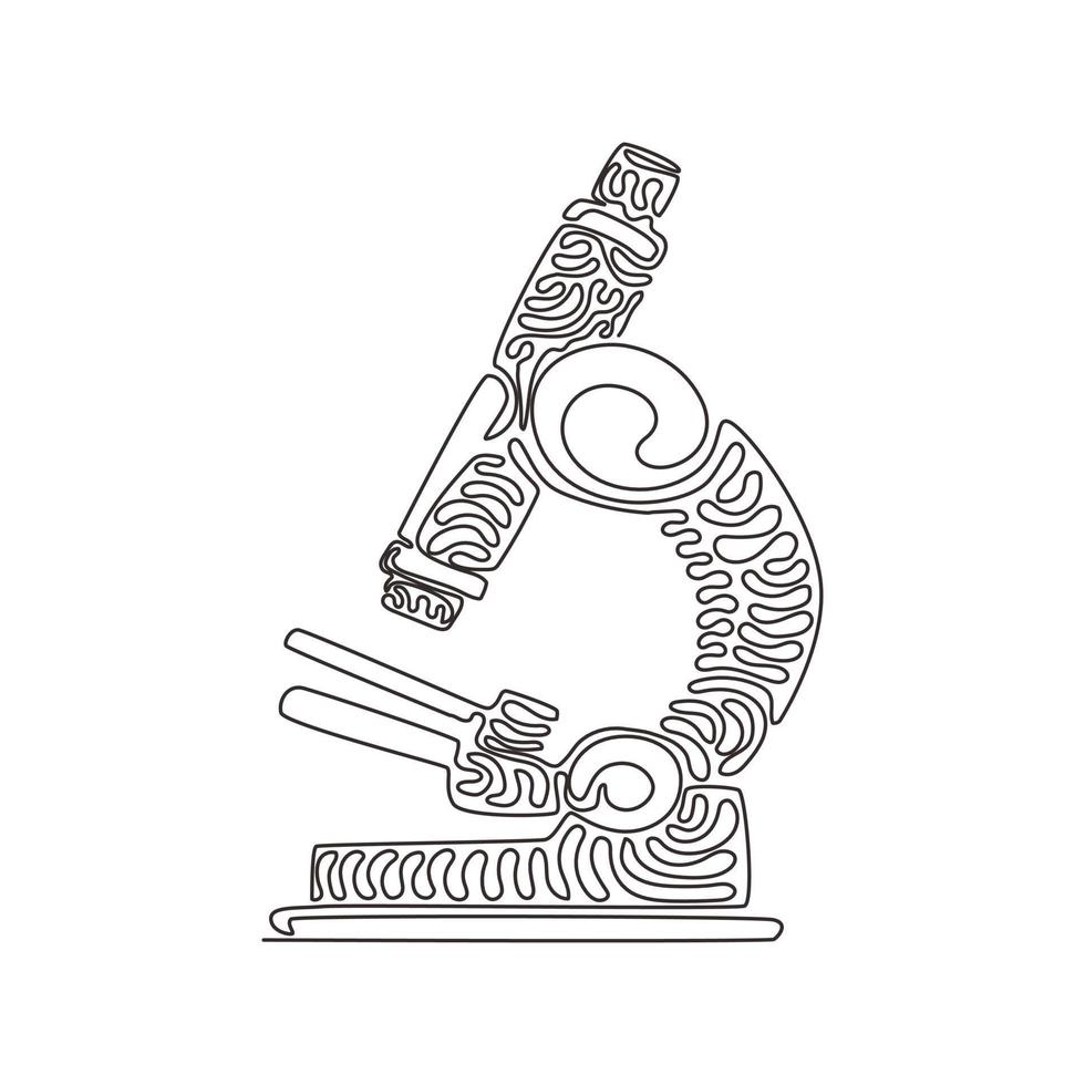 icône de microscope de dessin d'une seule ligne. test de recherche médicale sur les virus. laboratoire professionnel hospitalier. laboratoire chimique. style de boucle de tourbillon. illustration vectorielle graphique de conception de ligne continue moderne vecteur