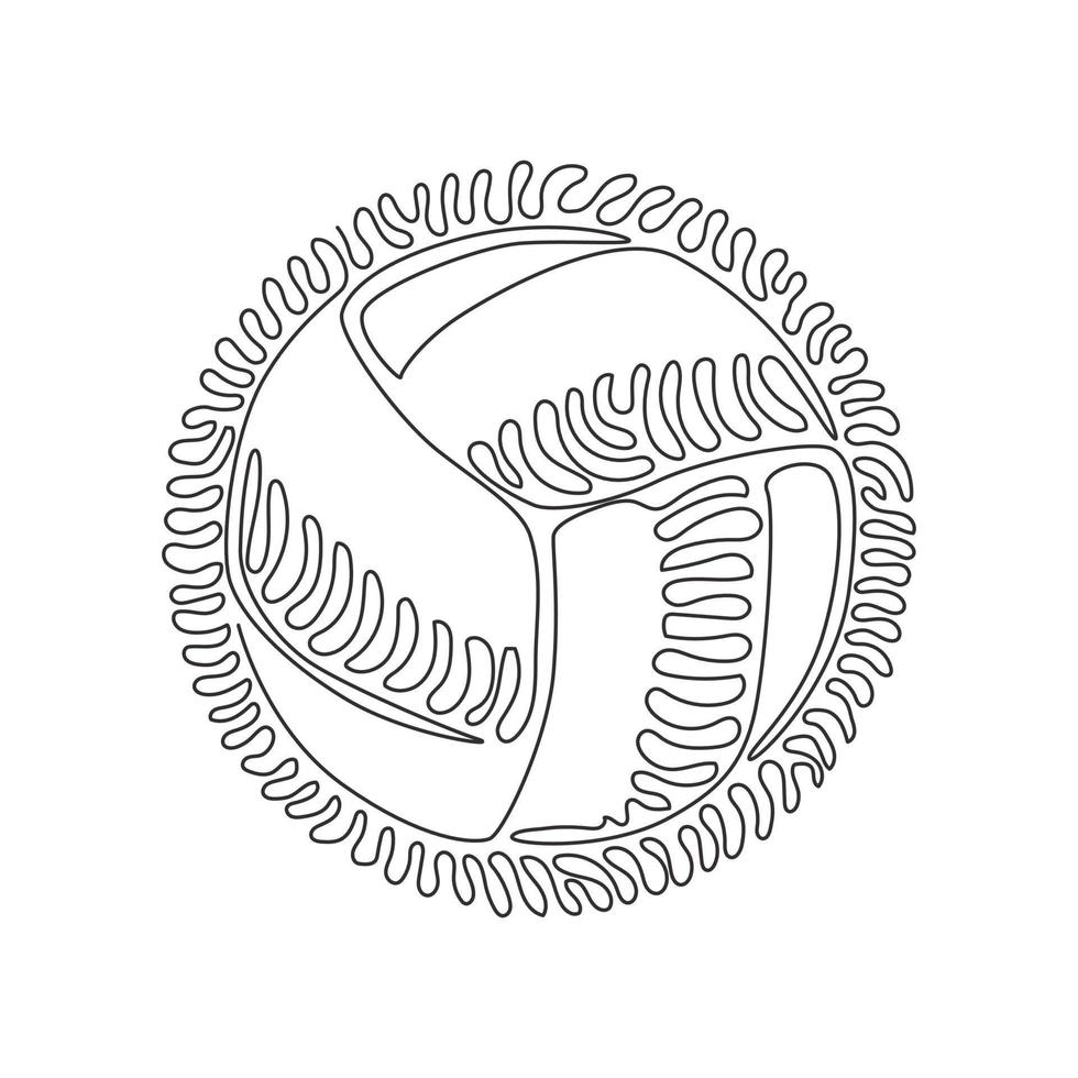 volley-ball en cuir dessinant une seule ligne. tournoi de compétition de jeu d'activité sportive de balle de volley-ball. style de fond de cercle de curl tourbillonnant. illustration vectorielle graphique de conception de dessin en ligne continue vecteur