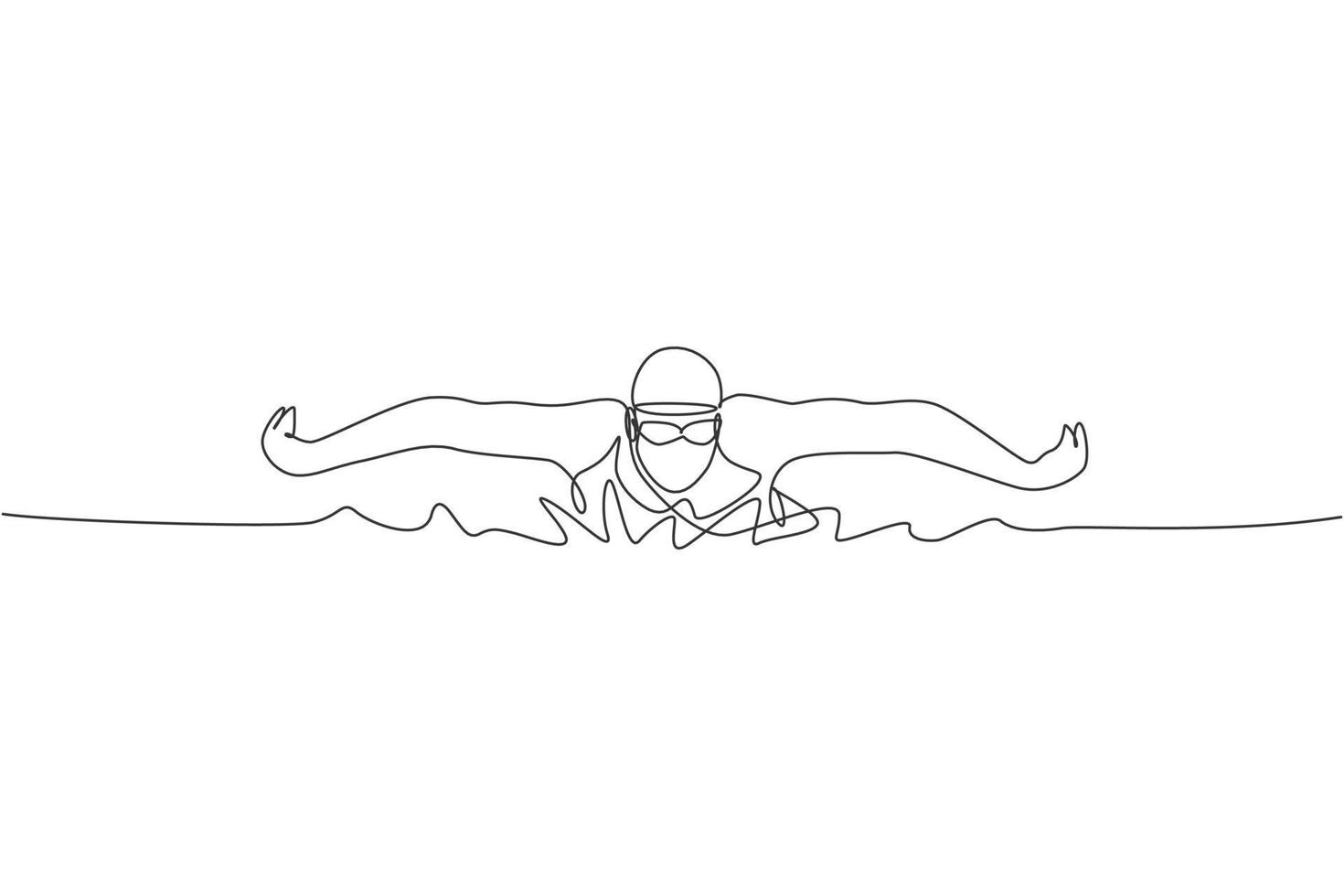 dessin en ligne continue unique d'un jeune nageur professionnel heureux se concentrant sur la formation dans le centre de la piscine de gym. concept de mode de vie sain. illustration vectorielle graphique de conception de dessin à une ligne à la mode vecteur