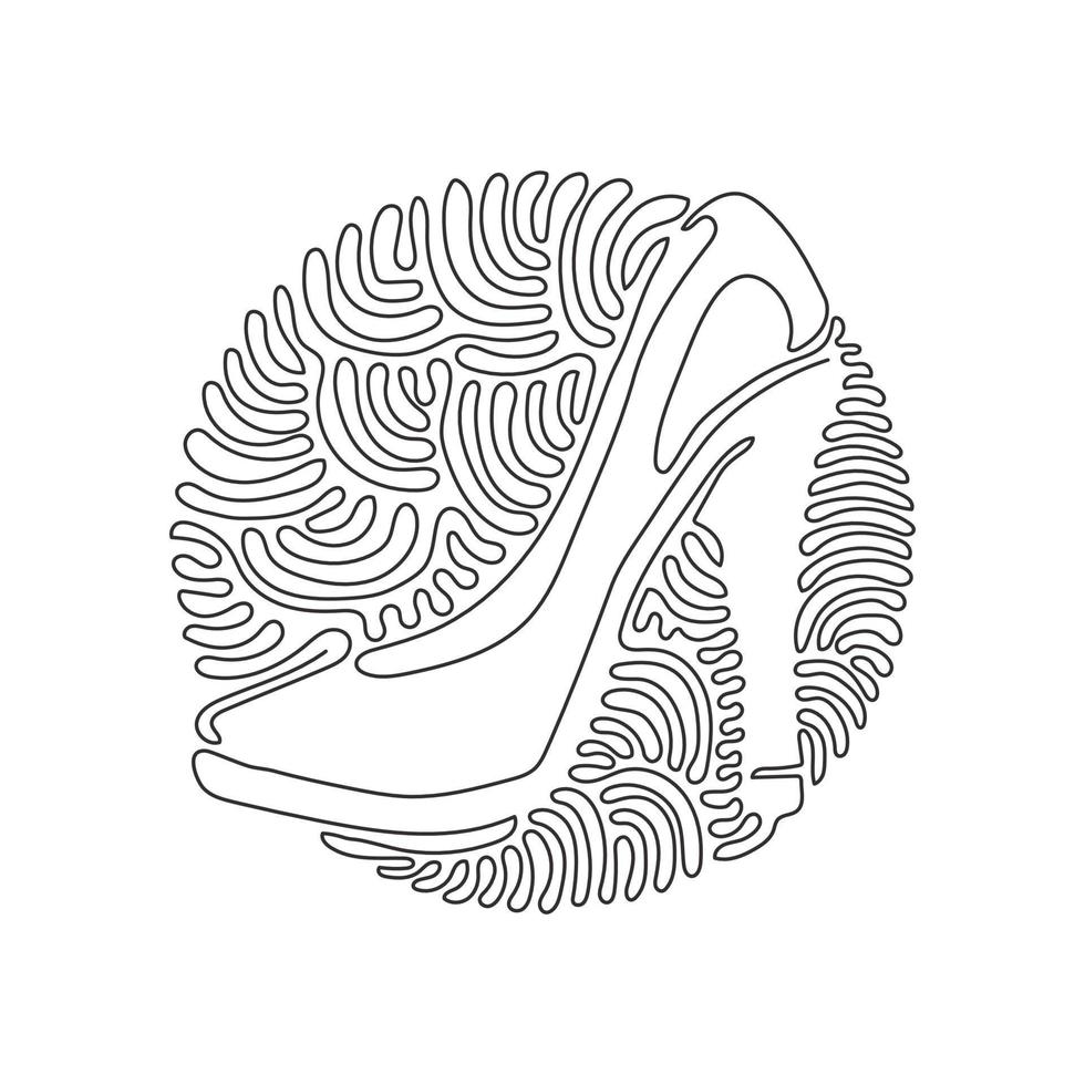 icône de chaussures femmes dessin en ligne continue unique. Esquisse de chaussures à talons hauts pour dame. conception de chaussures de mode. chaussures à talons hauts pour femmes élégantes. style de fond de cercle de curl tourbillonnant. graphique de dessin dynamique sur une ligne vecteur