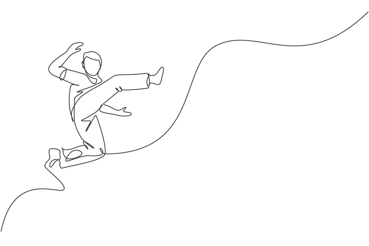 un seul dessin au trait d'un jeune homme énergique danseur de capoeira effectuer une illustration graphique vectorielle de combat de danse. concept de sport de style de vie d'art martial traditionnel. conception moderne de dessin en ligne continue vecteur