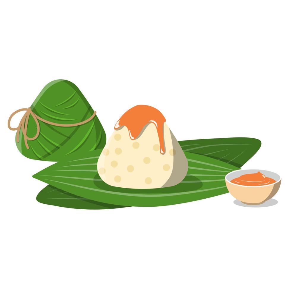 zongzi isolé sur fond blanc. fête des bateaux-dragons. vecteur