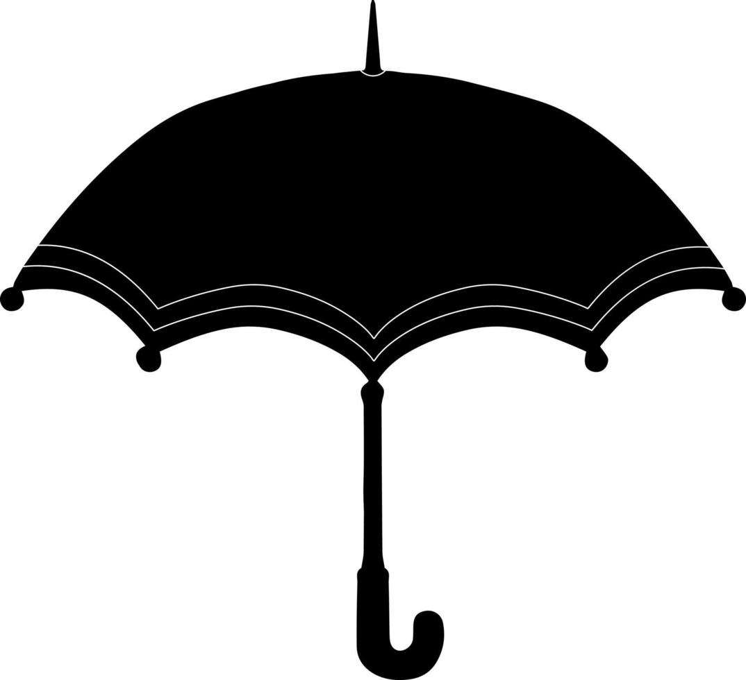 Parapluie ouvert noir isolé vector illustration silhouette main dessin croquis