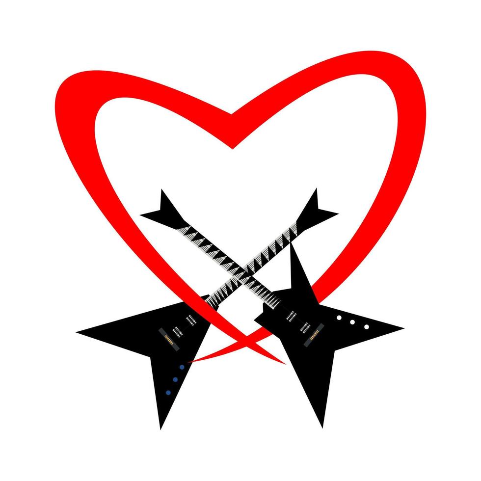 logo de guitare avec guitares croisées et forme de coeur vecteur
