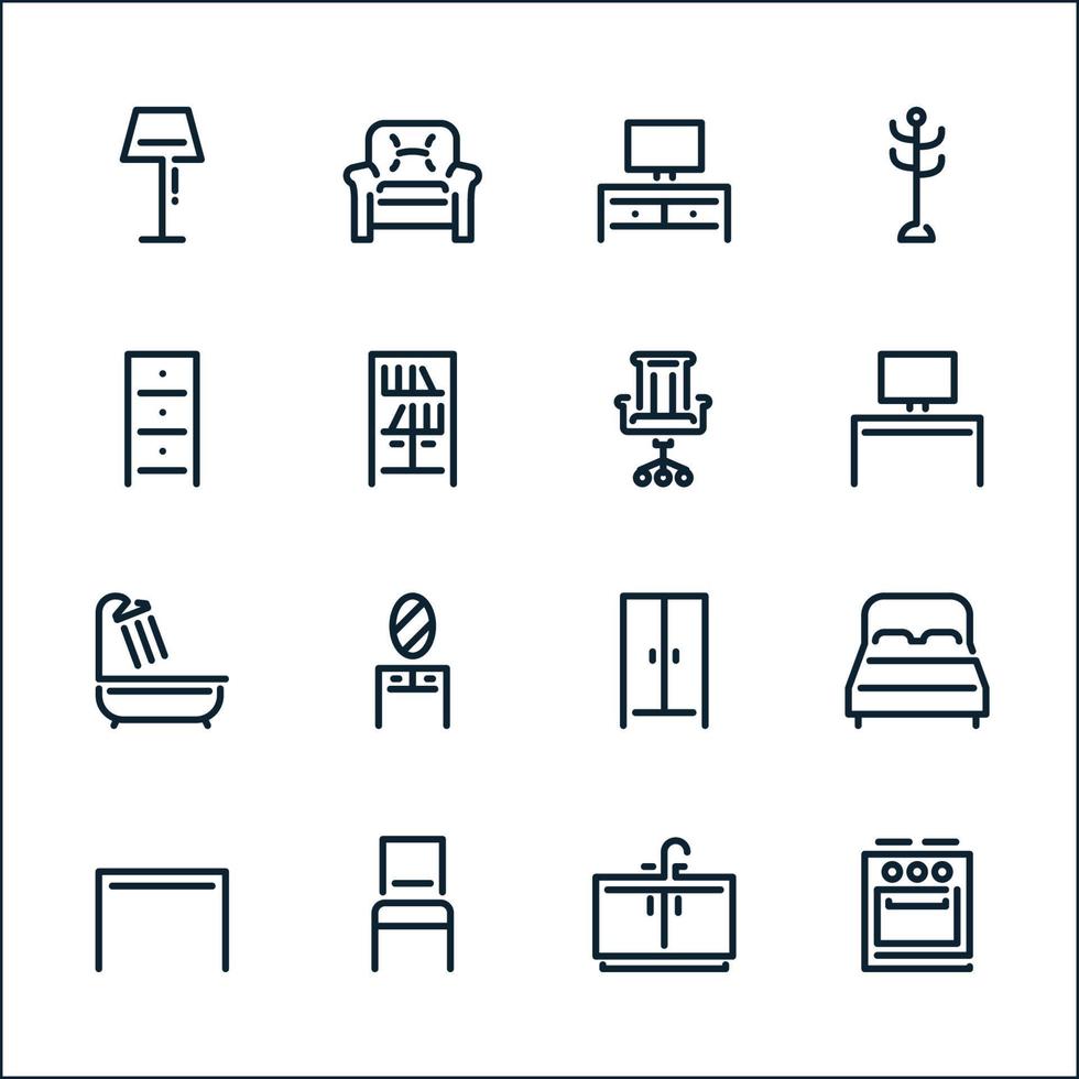 icônes de meubles avec fond blanc vecteur