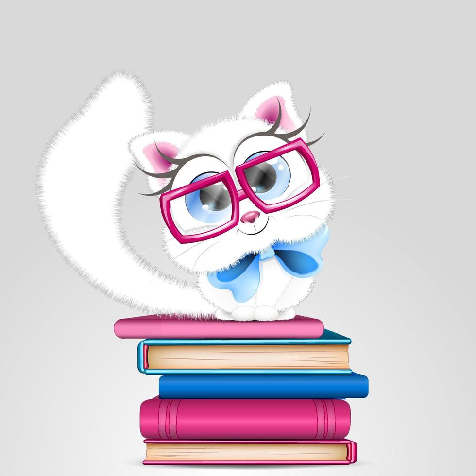nerd fille chat blanc vecteur
