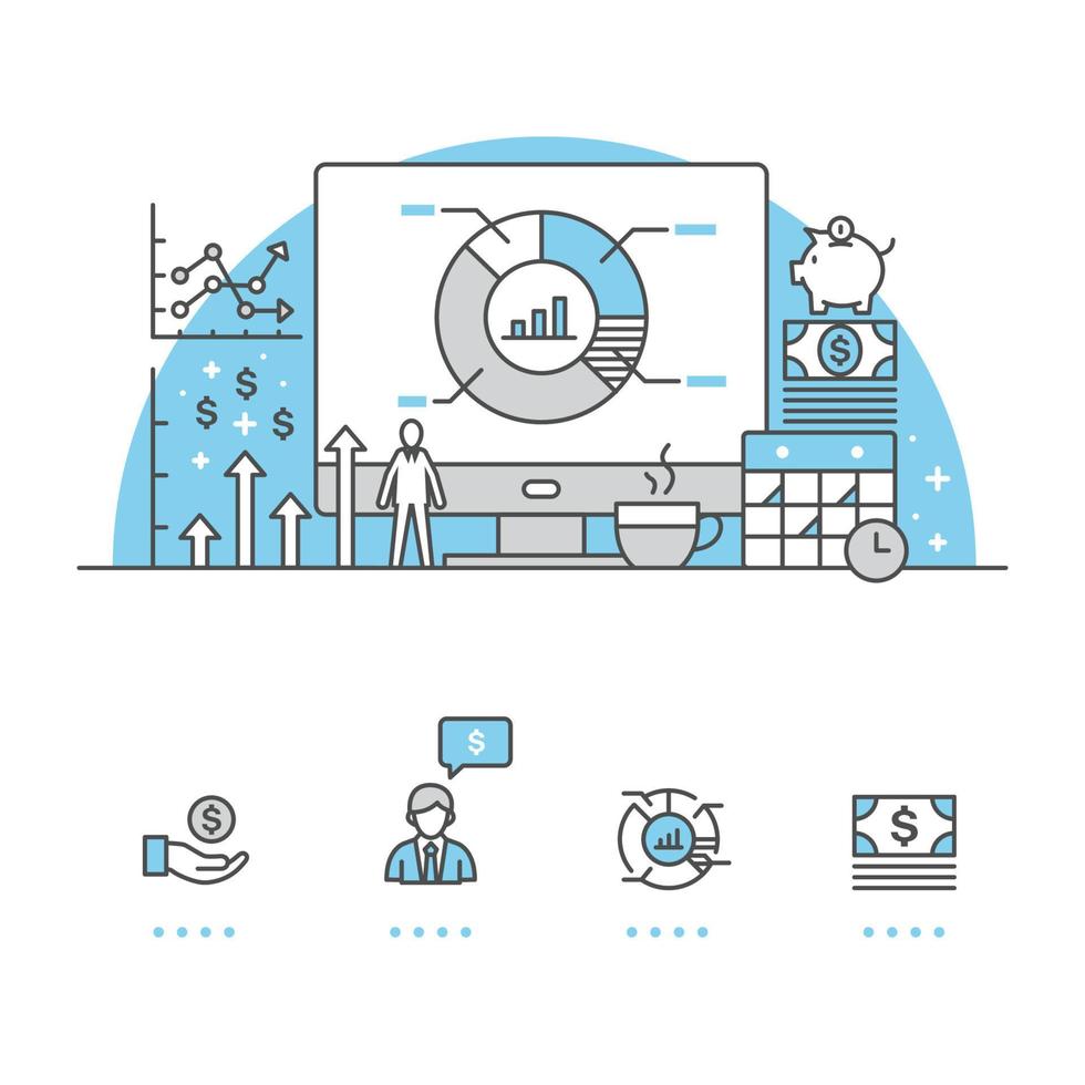 bannière d'affaires et icônes avec fond blanc vecteur