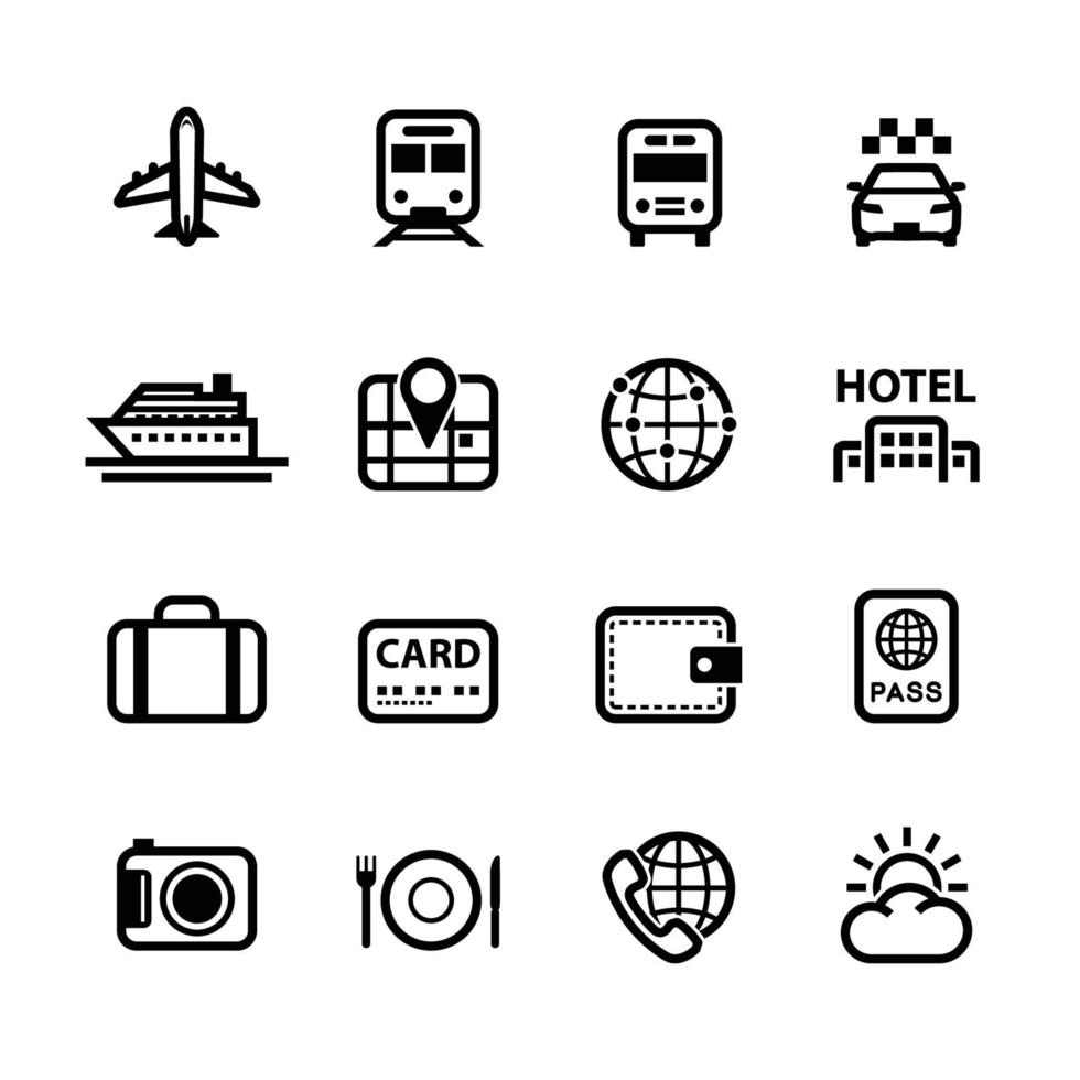 icônes de voyage et de vacances avec fond blanc vecteur