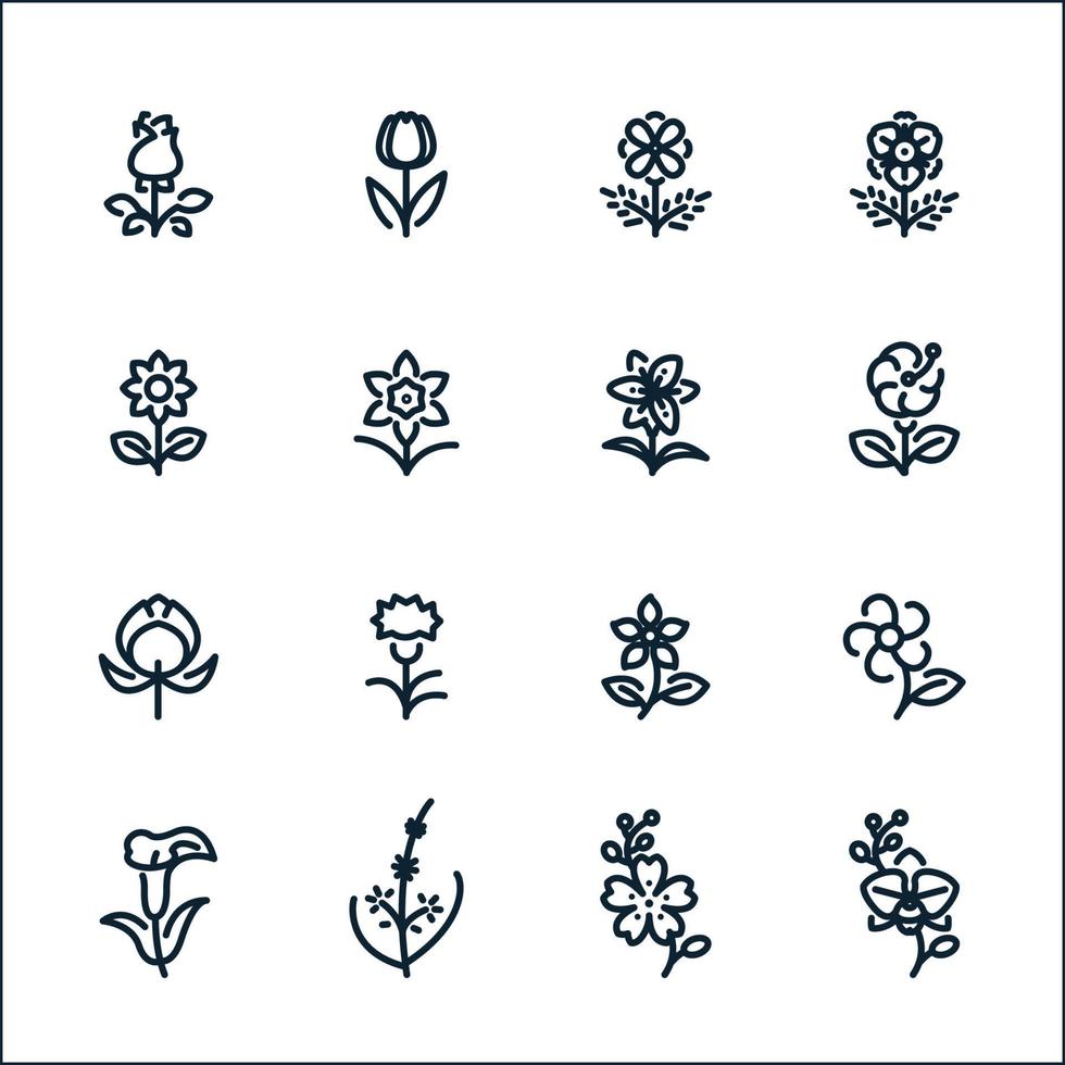 icônes de fleurs avec un fond blanc vecteur