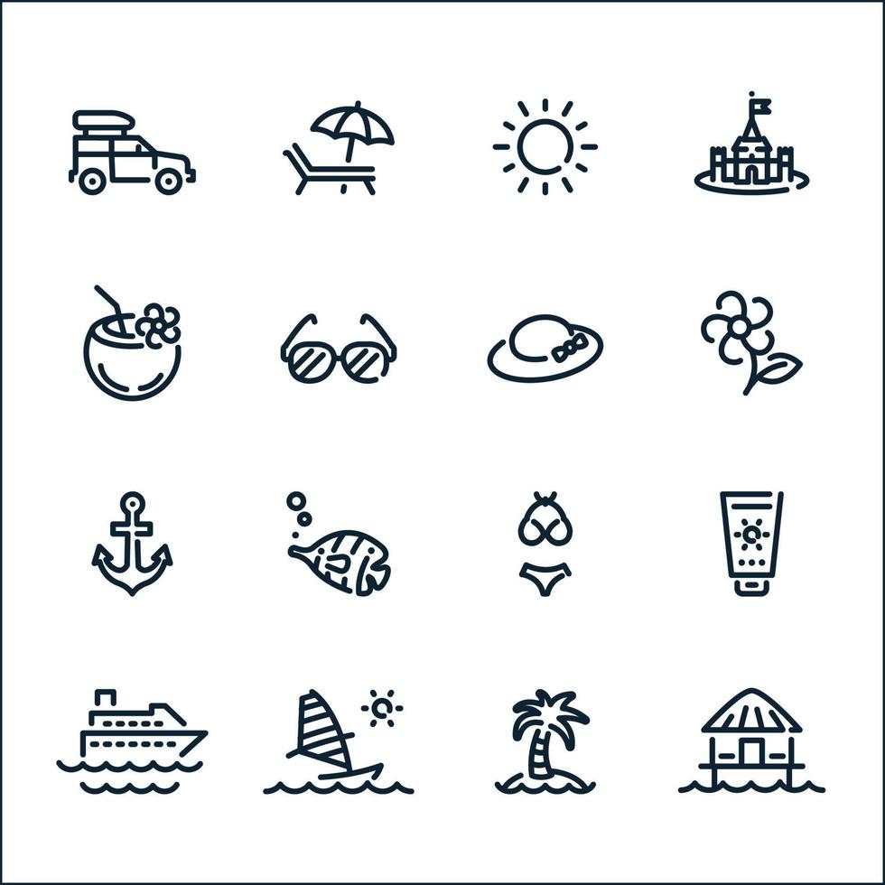 icônes d'été et de plage avec fond blanc vecteur