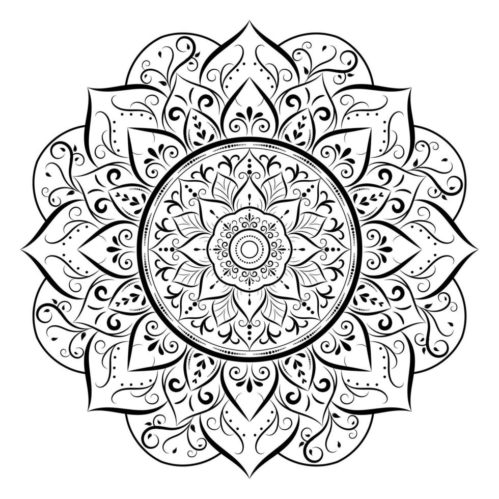 mandala de fleur circulaire avec style floral vintage, motif oriental de mandala vectoriel, élément décoratif dessiné à la main. design unique avec fleur de pétale. concept de détente et de méditation utilisation pour le livre de logo de page vecteur