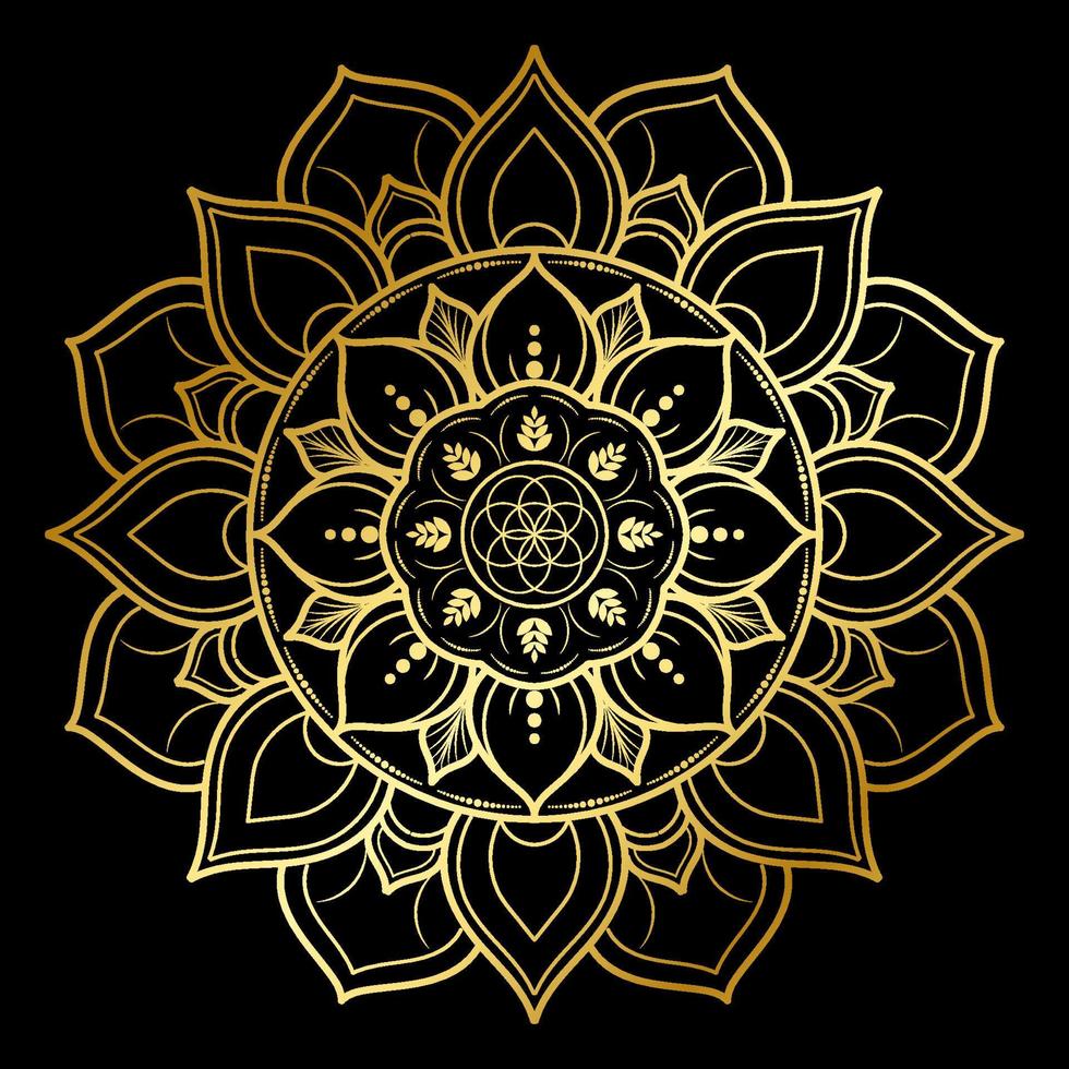 conception de style floral vintage mandala avec couleur or et noir vecteur