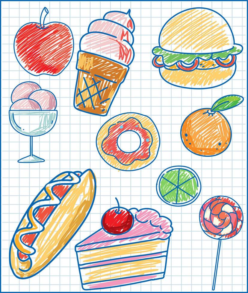 aliments doodle dessinés à la main pour enfants vecteur