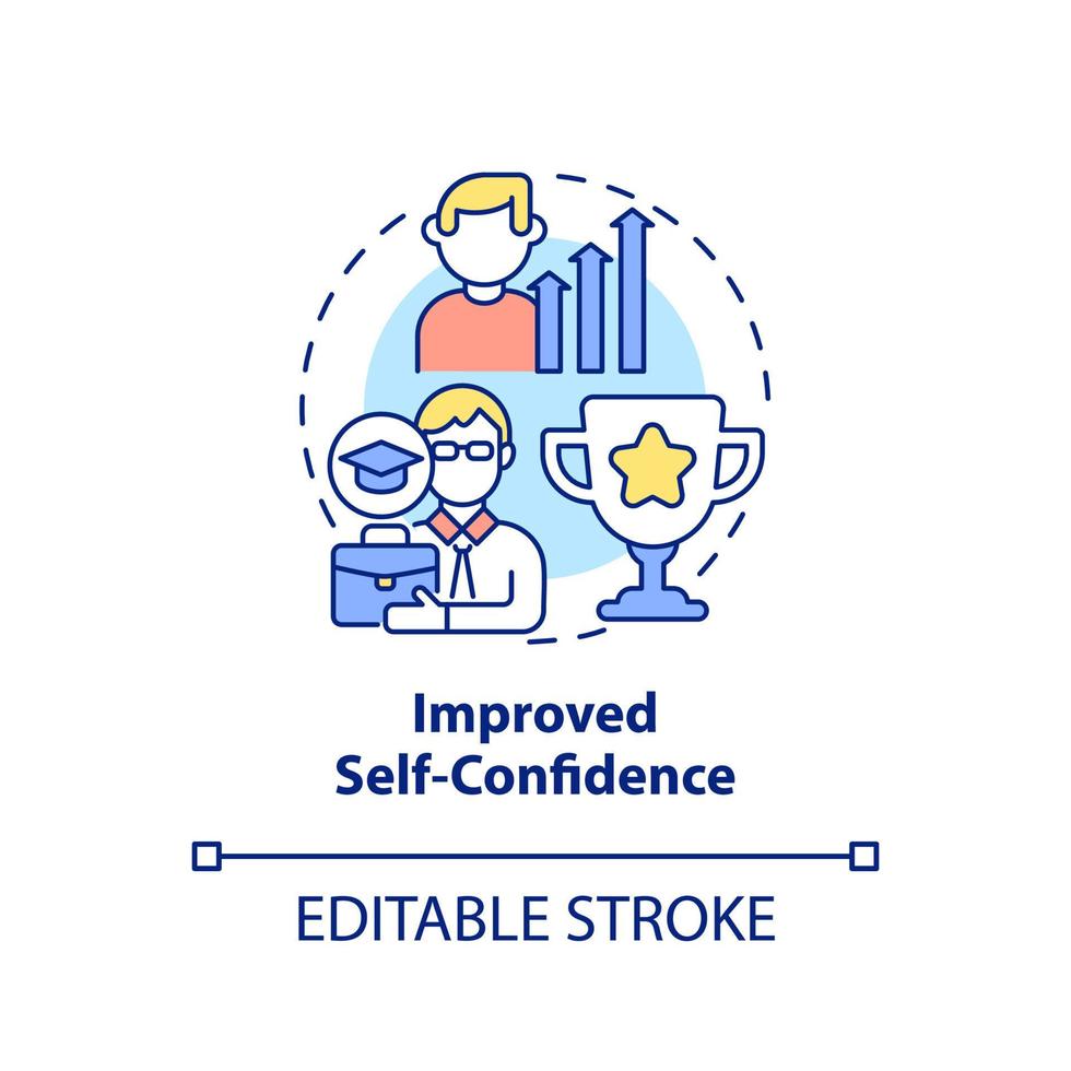 icône de concept de confiance en soi améliorée. l'éducation tout au long de la vie profite de l'idée abstraite de l'illustration de la ligne mince. dessin de contour isolé. trait modifiable. vecteur
