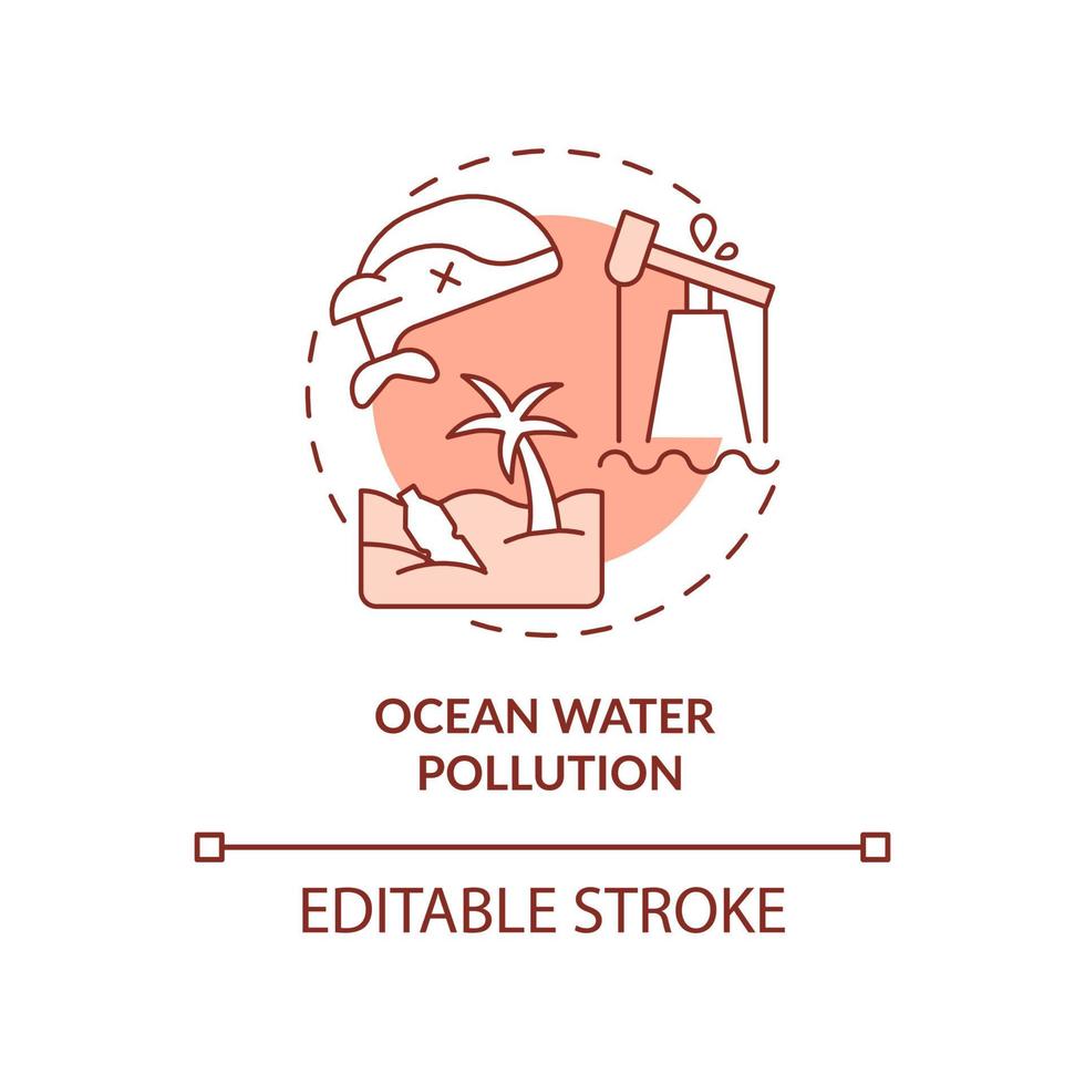 icône de concept de terre cuite de pollution de l'eau de l'océan. illustration de la ligne mince de l'idée abstraite de l'écosystème endommagé. contamination de l'eau. dessin de contour isolé. trait modifiable. vecteur