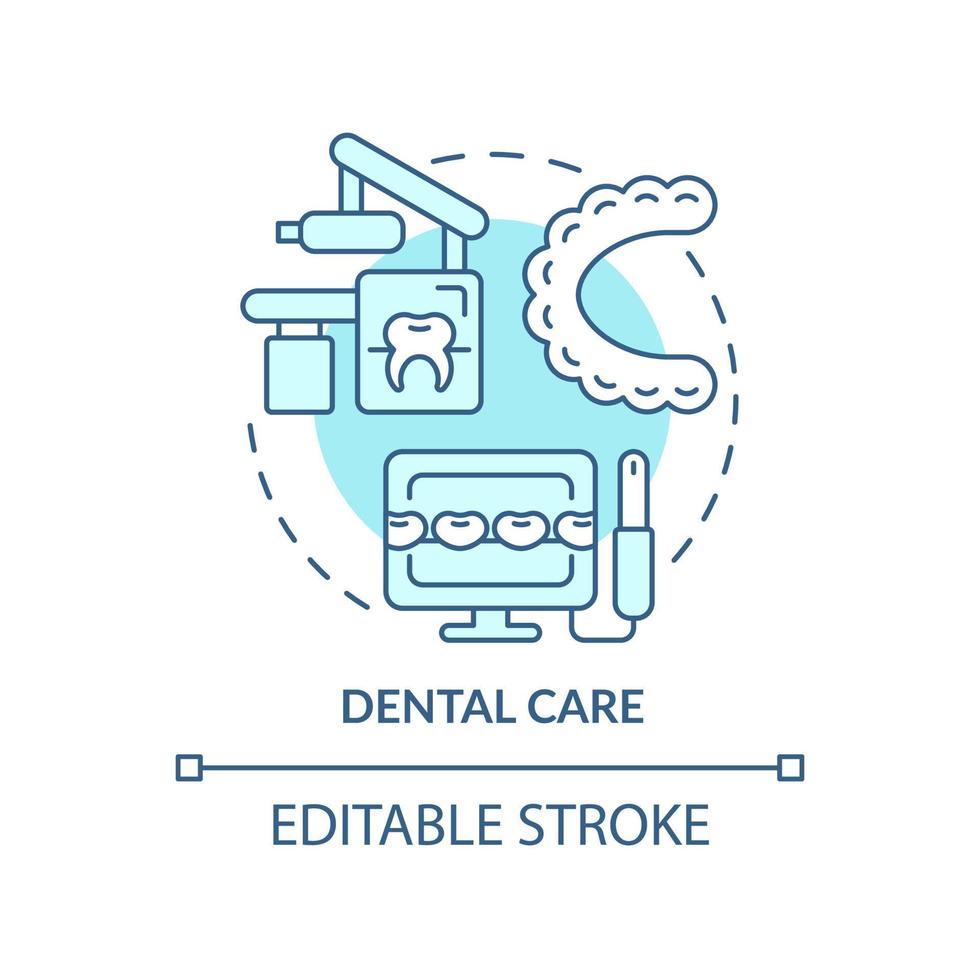 icône de concept turquoise de soins dentaires. département de dentisterie. illustration de ligne mince d'idée abstraite de service de centre médical. dessin de contour isolé. trait modifiable. vecteur