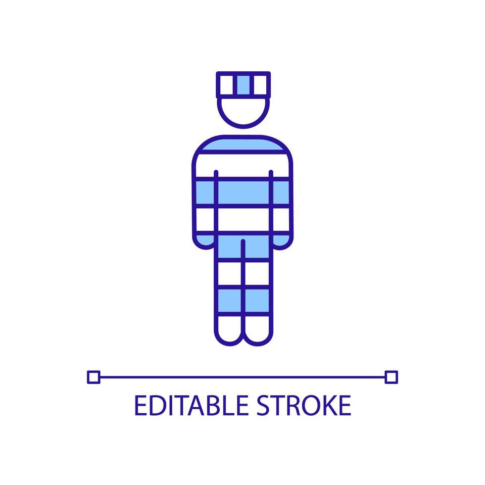 personne incarcérée dans l'icône de couleur rgb uniforme de prison. crime et arrestation. homme emprisonné. justice criminelle. illustration vectorielle isolée. dessin au trait rempli simple. trait modifiable. vecteur